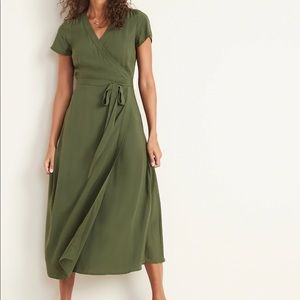 Old Navy | MIDI Wrap Dress | Olive Green | Size L |